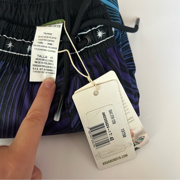 NWT Agua Bendita Isaac Eter Men’s Trunks Blue Celestial Beach Size 40 - Picture 5 of 7